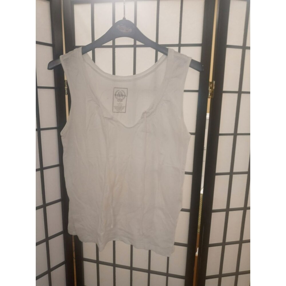 Merona Tank Top White Size Large Sleeveless Split Neck Plain Cotton Pullover